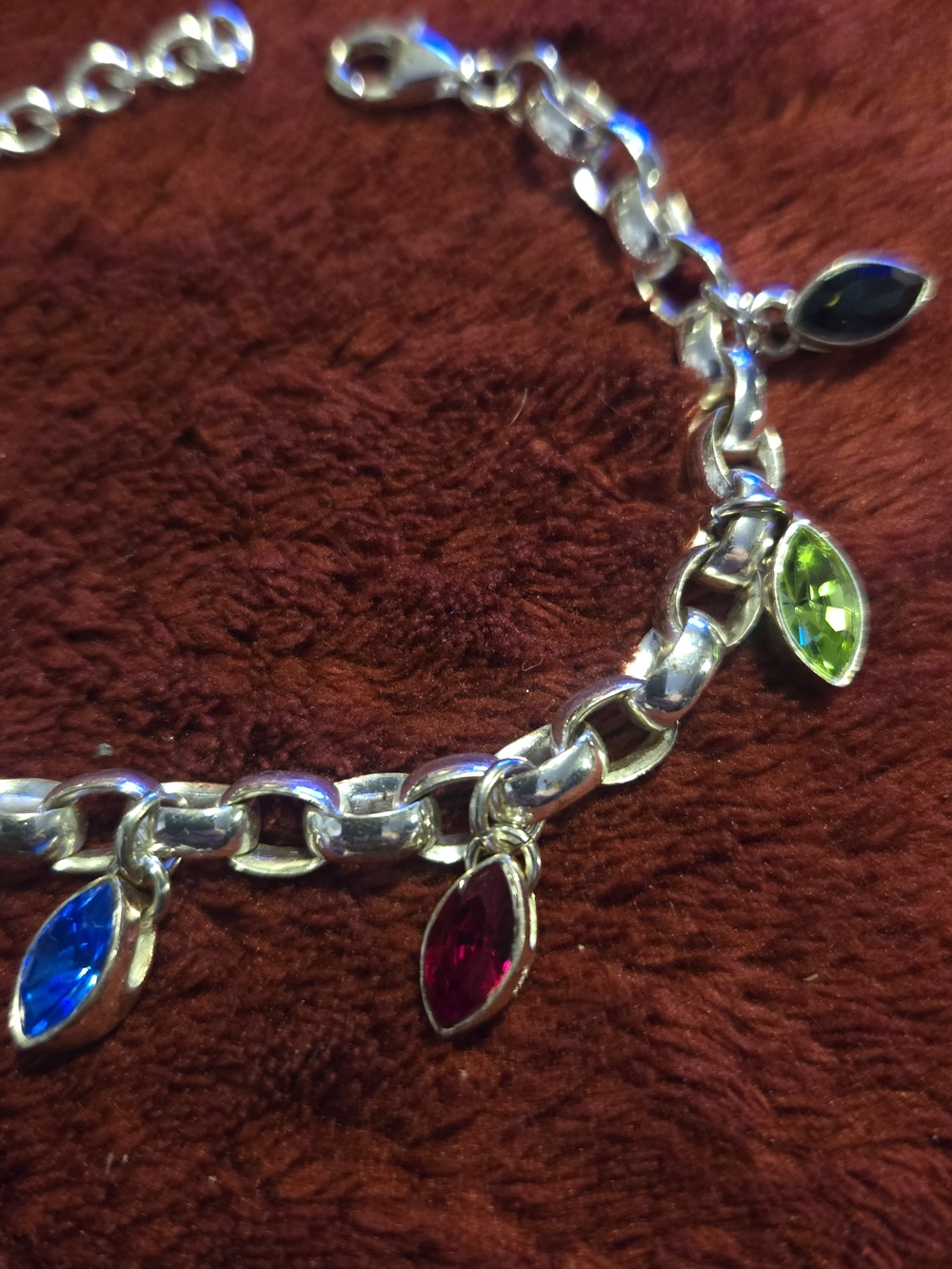 925 Silver Multi-Color Gemstone Charm Bracelet - Women Jewelry - Picture 5 of 14